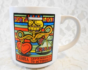 Vintage Ceramic Mug Libra Astrology September 24 - October 23, The Scales, Collectible Retro Zodiac Birthday Gift