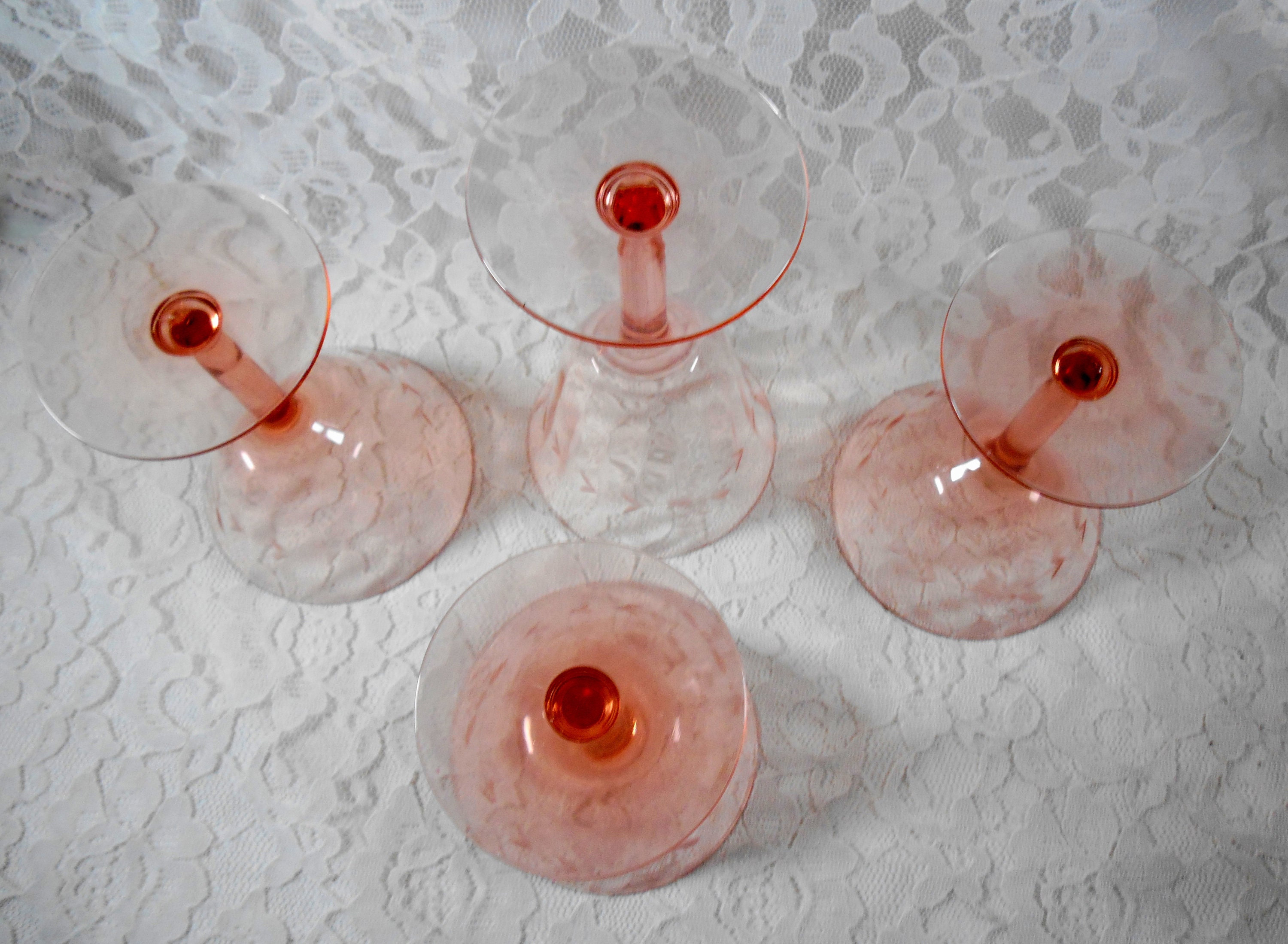 Antique Pink Depression Glass Goblets Optic Wine Water Juice Etsy