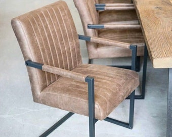 RICHY Leather Armchair Chair with Metal Frame Loft Industrial Urban Modern Furniture Scandinavian Contemporary Metal Steel Minimalism