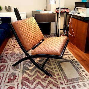 PORTO Brown Leather Armchair Chair Loft Metal Steel Frame Minimalist, Industrial, Loft, Eclectic, Urban, Modern, Office, HoReCa Interior
