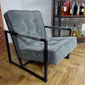 HERCULES Soft Fabric Graphite Armchair Metal frame Vintage, Retro, Modern, Industrial Loft Ultimate Comfort Metal Frame Leather Minimalism