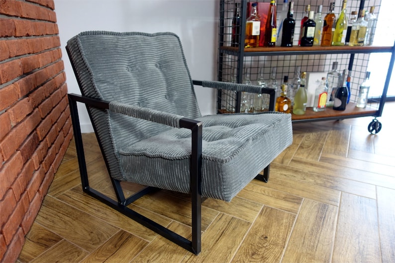 Hercules Weichen Stoff Graphit Sessel Metall Rahmen Vintage Retro Moderne Industrielle Loft Ultimative Komfort Metall Rahmen Leder Minimalismus