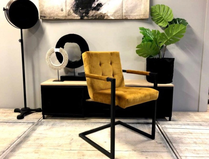 Fauteuil Harry En Tissu Doux Vintage Élégant Jaune Moutarde Vert Foncé Chaise De Salle À Manger Bureau Personnalisé Salon