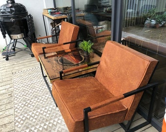 HERCULES Leather Armchair Loft Style Metal frame Retro, Modern, Industrial Metal Leather Scandinavian Chair Minimalism Custom Order