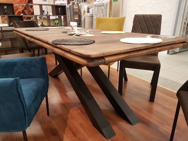 Industrial Dining Table Rustic Vintage Wood Oak Old Metal Legs Etsy