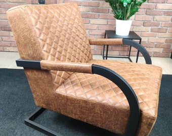 OLLY Leather Armchair Black Metal Frame Vintage, Retro, Modern, Industrial Sofa Black Frame Leather Scandinavian Minimalistic