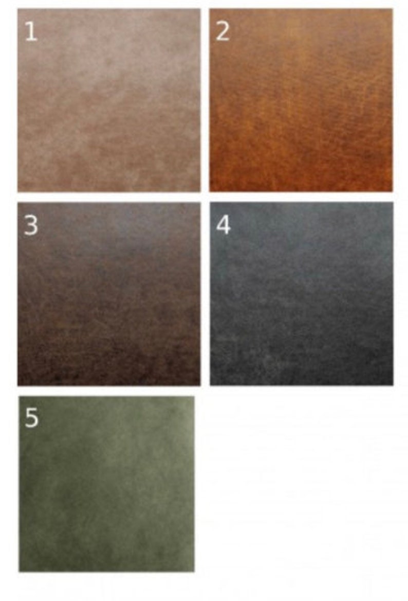 Puede incluir: Cinco muestras de tela en diferentes colores y texturas. Las muestras est&aacute;n numeradas del 1 al 5. Los colores son beige, marr&oacute;n, marr&oacute;n oscuro, gris y verde.