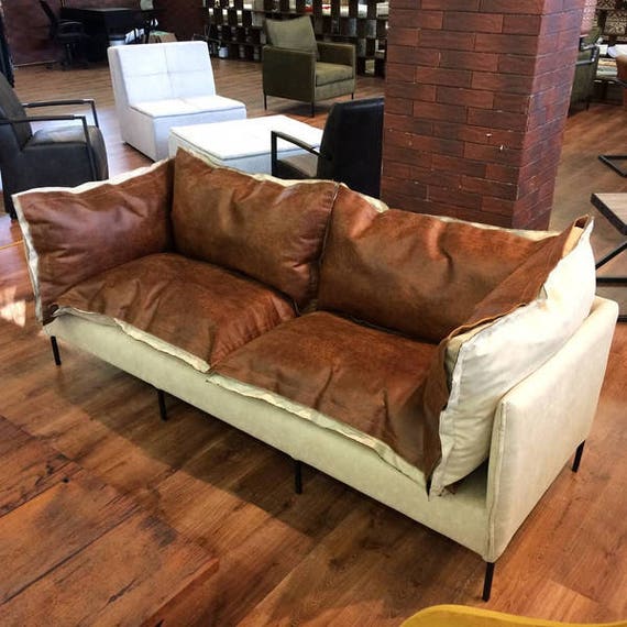 Michelle Vintage Leather Sofa Handmade Solid Strong Black Etsy