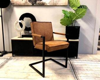 4 UNITS TEXAS Chair  Armrests Nano Leather Chair Industrial Loft Urban Modern Minimalistic Custom Furniture Scandinavian Style  Metal Frame