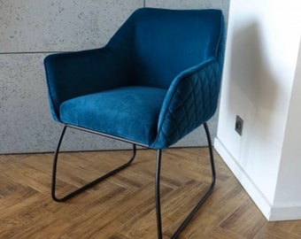 MELANIE Cocktail Armchair Vintage Blue Soft Metal Frame Iron Classic Modern Loft Dining Chair Minimalistic Chair