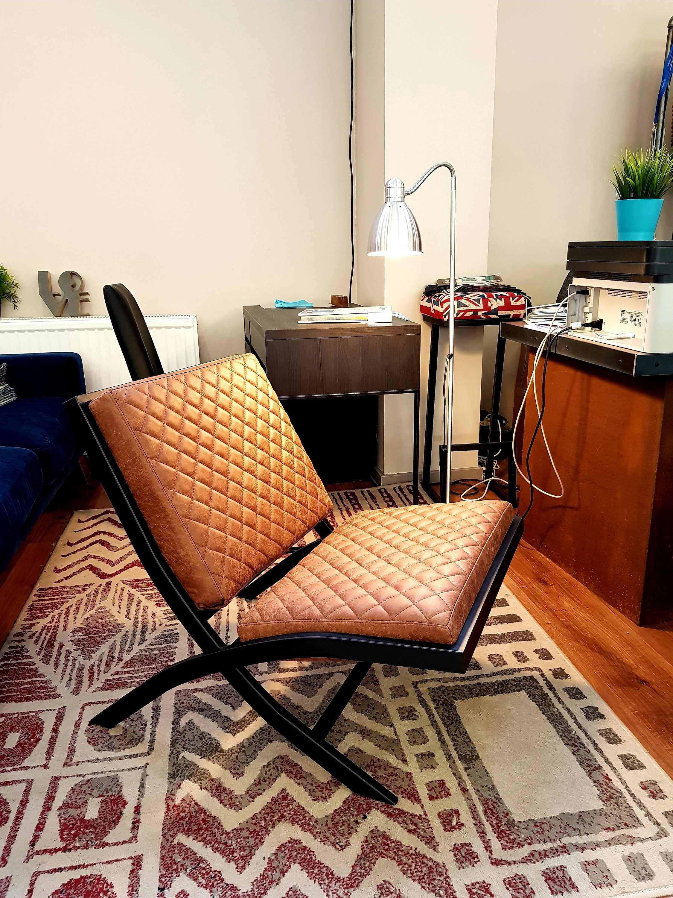 Fauteuil Loft En Cuir Marron Porto, Structure Acier Et Métal Minimaliste, Industriel, Loft, Éclectique, Urbain, Moderne, Bureau, Intérieur Horeca