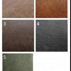 Puede incluir: Cinco muestras de tela en diferentes colores y texturas. Las muestras est&aacute;n numeradas del 1 al 5. Las muestras son beige, marr&oacute;n, gris oscuro, verde y naranja.