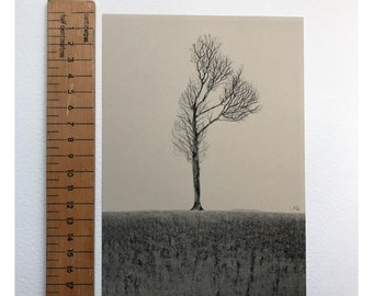 Mini print, Yorkshire Tree, riso print on recycled paper