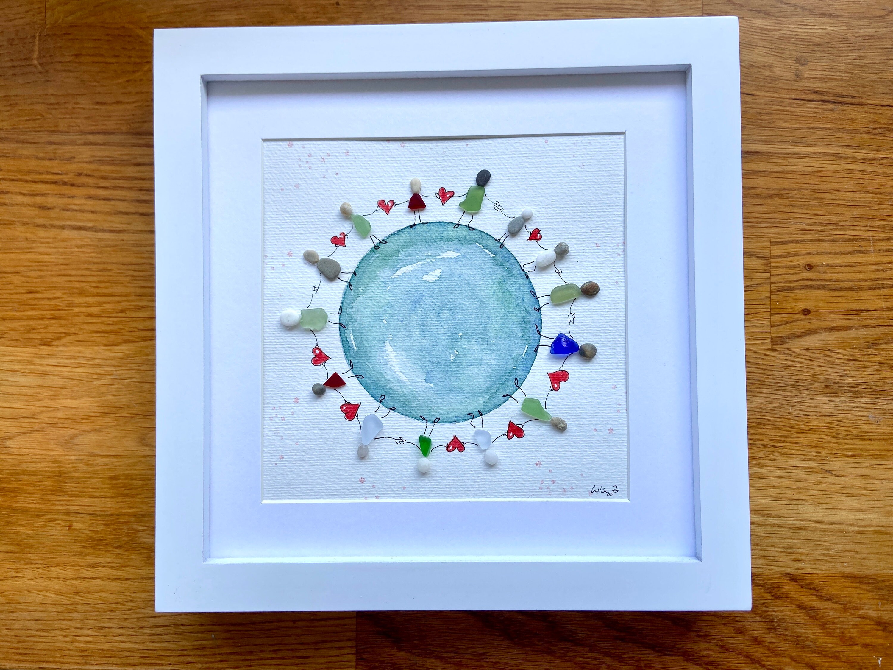 sea glass pebble watercolor painting "Together"