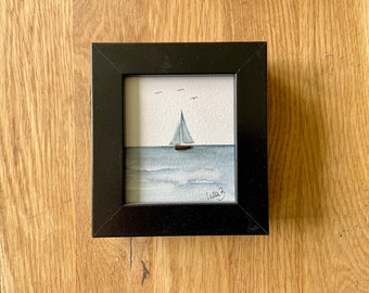Mini-Aquarellbild "kleines Segelboot"