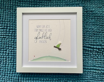 Driftwood Sea Glass Pebble Picture &quot;Take time for things that make you happy&quot;