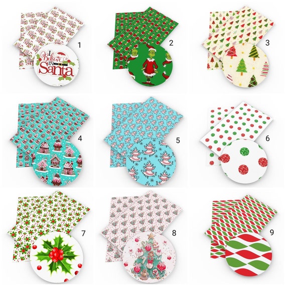 Next Day Shipping Holiday Christmas Snow Flakes Bow Knot Faux Leather Sheets Hair Bow Making Leather #Saf,lea,plan,plaid,chev,snf,orn,x1 A2