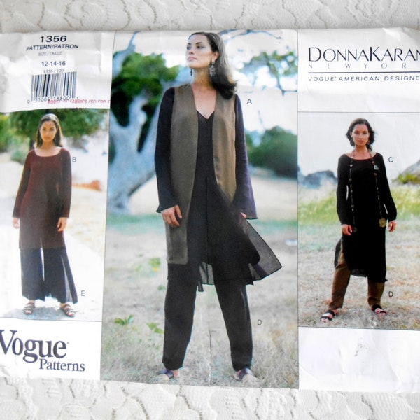 Vogue 1356 Sewing Pattern Long Duster Vest Tunic Pants by Designer Donna Karan, Size 12-14-16 Out of Print 1994