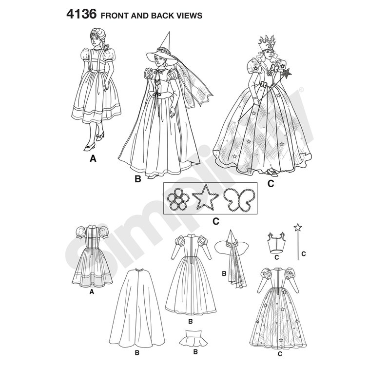 Simplicity 4136 Wizard of Oz, Glinda, Dorothy, Wicked Witch Costume Patterns Misses Size R5 14-16-18-20-22 Out of Print 2006 image 3