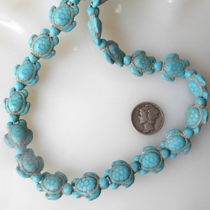Howlite Turquoise Carved Turtle Beads 14x17mm Half Strand, 11 Beads