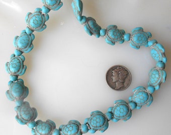 Howlite Turquoise Carved Turtle Beads 14x17mm Half Strand, 11 Beads