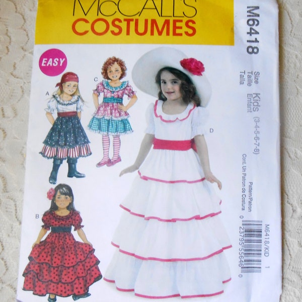 McCall's M6418 Sewing Pattern Flamenco Dancer, Gypsy, Southern Belle, Child Girls Size 3-4-5-6-7-8, OOP 2011, Halloween Parties Drama Plays