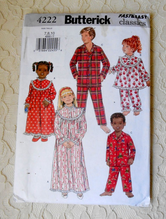 Butterick 4222 Sewing Pattern Nightgown Pajama Tops and Bottoms Sleepwear Unisex Boys Girls Size 7 8 10 Uncut OOP Etsy Canada