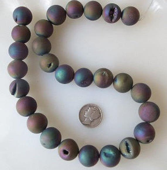 Metallic Titanium Coated Natural Matte Agate Quartz Druzy Round Beads 6mm ~ 12mm