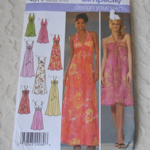 Simplicity Sewing Pattern 4577 Bodice & Length Variations Halter Dress Women&#39;s Size PP 12-14-16-18 OOP Evening Bridal or Casual Beach Party