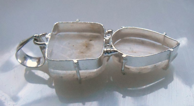 White Scolecite Pendant with 2 Cabochons in Silverplate 20mm x 40mm Ready to String with Bail for Necklace