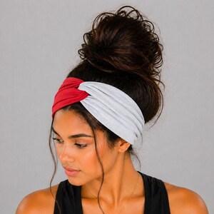 Ohio Turban Headband, Nurse Headband, Turban Headband, Extra Wide Headbands, Red and silver Headband, wide Headband