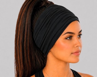 Black Scrunch Headband, Extra  Wide Headband, Yoga Headband, Running Headband, Workout Headband, Women Headband, Men Headband
