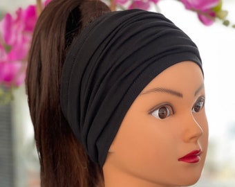 Black Scrunch Headband, Extra  Wide Headband, Yoga Headband, Running Headband, Workout Headband, Women Headband, Men Headband