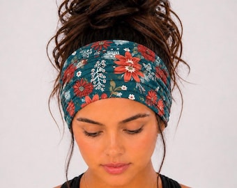 Floral Scrunch Headband, Extra Wide Headband, Workout Headband, Yoga Headband, Running Headband, Women Headband, Nurse Headband