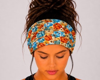Colorful Pumpkin Scrunch Headband, Fall Scrunch Headband
