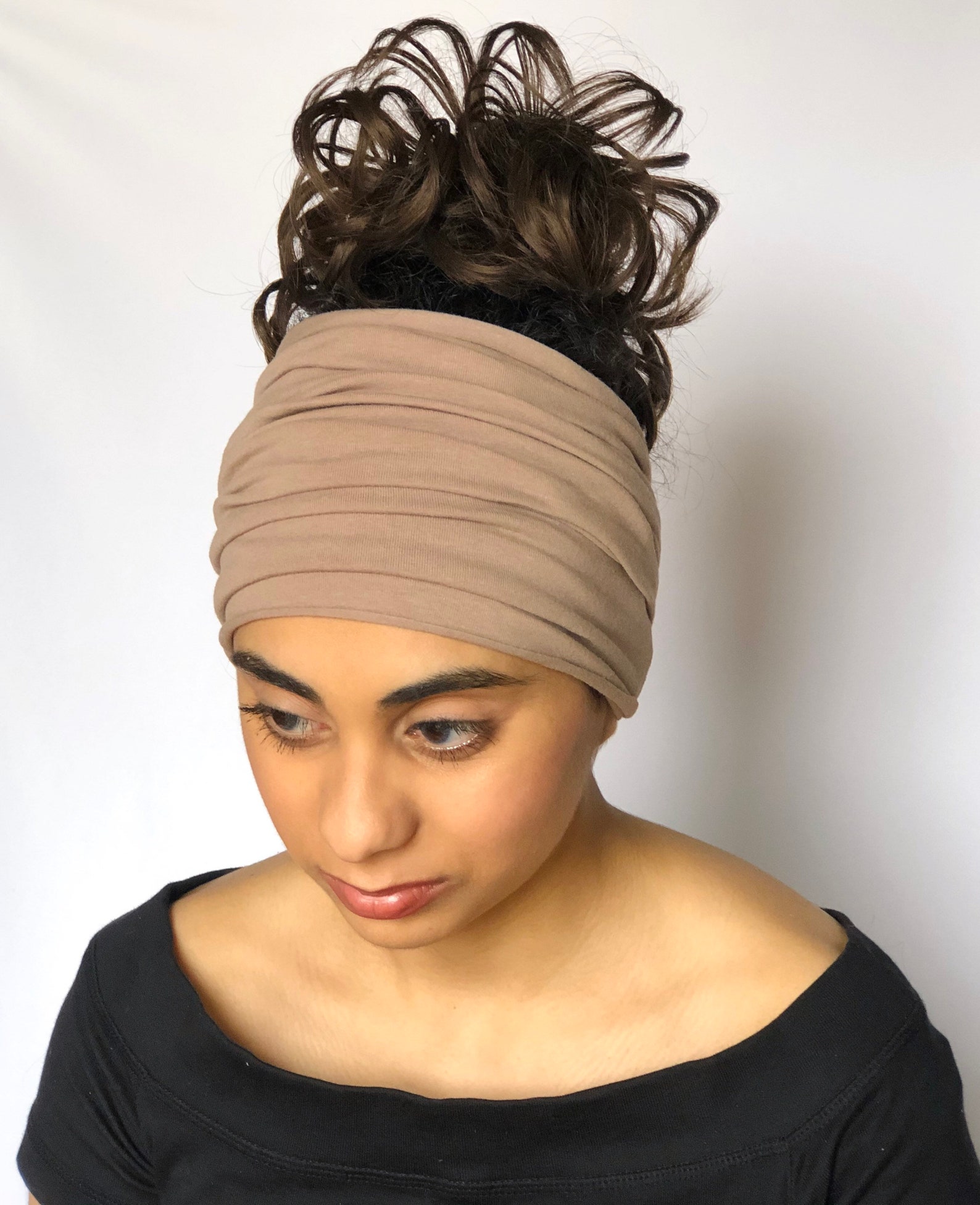 Khaki Headband Extra Wide Jersey Headband Yoga Headband Etsy