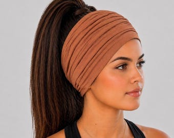 Caramel Brown scrunch Headband, Yoga Headband, Fall Color Headband, Extra Wide Headband, Workout Headband, Scrunch Headband