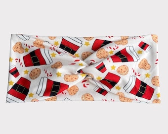 Santa twist headband, christmas cookies headband, double twisted headband, extra wide headband, nurse headband, christmas headband