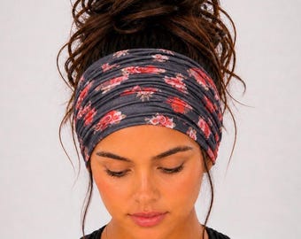 Diademas florales fruncidas, diadema extra ancha, diadema para hacer ejercicio, diadema para yoga, diadema para correr, diadema para mujer