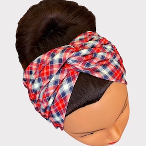 Plaid headband, Christmas headband, turban headband, holiday headband, nurse headband, twisted headband, healthcare headband