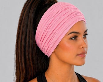 Pink Scrunch Headbands, Extra Wide Headband, Yoga Headband, Running Headband, Women Headband, Men Headband