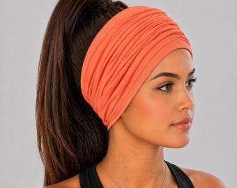 Peach Scrunch Headbands, Extra Wide Headband, Yoga Headband, Running Headband, Women Headband, Men Headband