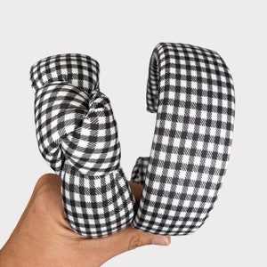 Plaid headband, Christmas headband, knot headband, Flat headband, Black/White headband