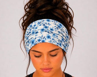Floral Extra wide Scrunch Headband, Floral Headband, Extra Wide Headband, Turban Headband, Nurse Headband, Wide Headband