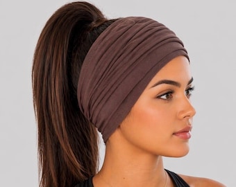 Brown Scrunch Headband, Extra Wide Headband, Yoga Headband, Running Headband, Women Headband, Nurse Headband, Men Headband