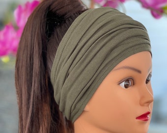 Olive Scrunch Headband, Extra Wide Headband,  Scrunch Headband, Yoga Headband, Running Headband, Nurse Headband, Men Headband
