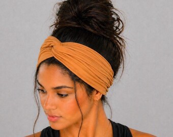 Tobacco Turban Headband, Nurse Headband, Extra Wide Headband, wide Headband, Buttons Nurse Headbands, Twist Headband
