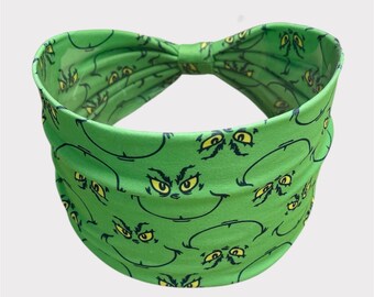 Grinch Knotted Headband, Wide Headband, Buttons Headband, Nursing Headband, Christmas Headband, Healthcare Headband