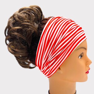 Red/White Extra Wide Scrunch Headband, Scrunch Headband, Stripes Headband, Cotton Headband, Nonslip Headband, Wide Headband
