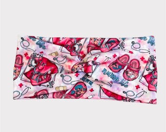 Nurse Headband, Tie Headband, Respiratory therapist Headband, Buttons Headband, Healthcare Headband, Nursing Headband